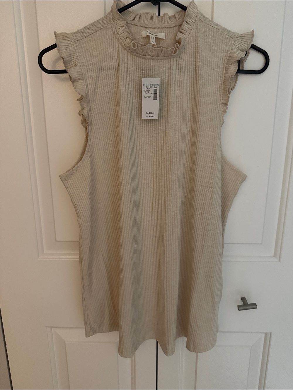 Maurices Cream Ribbed Mock Neck Tank with Ruffle Trim